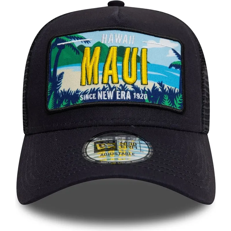 marinebla-trucker-kasket-9forty-a-frame-license-plate-fra-maui-byer-og-strande-fra-new-era