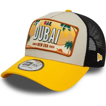 Beige og Gul 9FORTY A Frame nummerplade Trucker kasket fra Dubai Byer og Strande af New Era