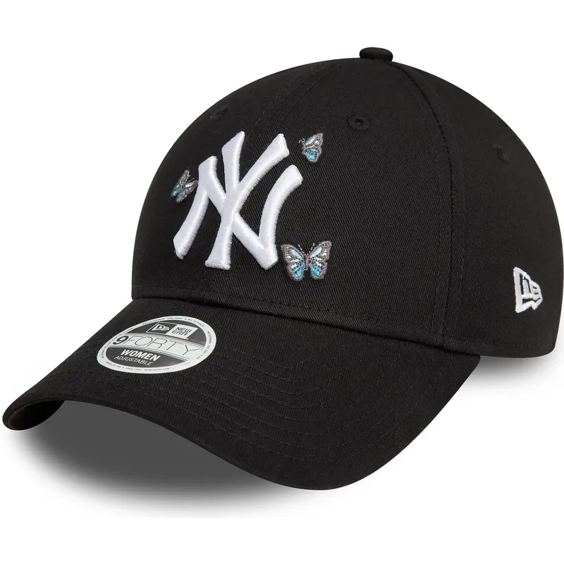sort-justerbar-curved-kasket-til-kvinder-9twenty-icon-butterflies-fra-new-york-yankees-mlb-fra-new-era