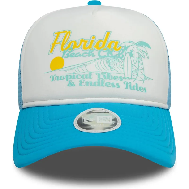 9forty-a-frame-foam-hvid-og-bla-trucker-kasket-til-kvinder-fra-florida-beach-cities-and-beaches-af-new-era