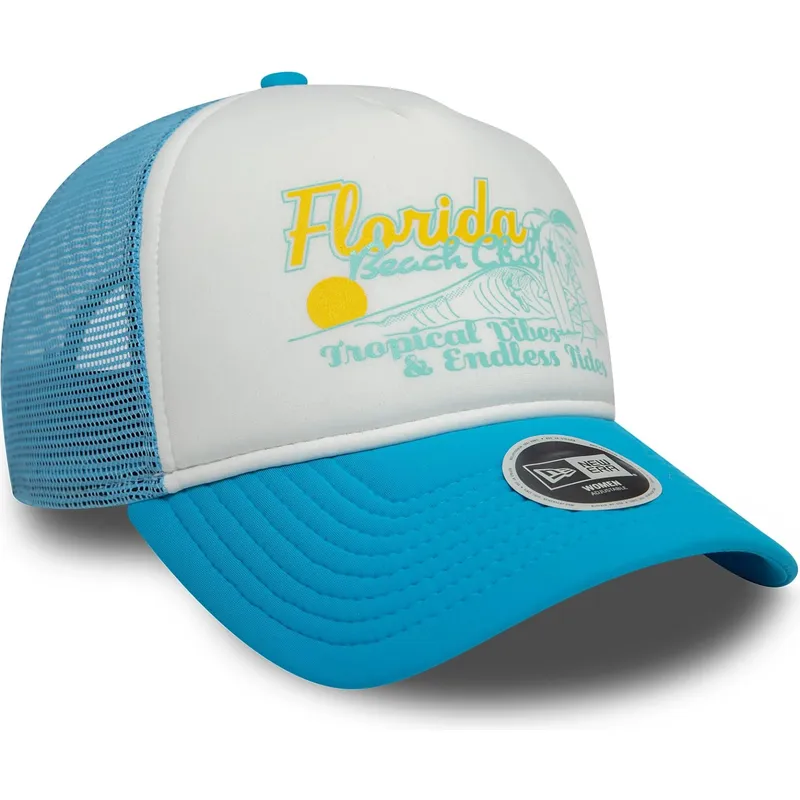 9forty-a-frame-foam-hvid-og-bla-trucker-kasket-til-kvinder-fra-florida-beach-cities-and-beaches-af-new-era