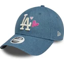 justerbar-bla-buet-kasket-til-kvinder-9forty-denim-icon-heart-fra-los-angeles-dodgers-mlb-fra-new-era