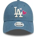 justerbar-bla-buet-kasket-til-kvinder-9forty-denim-icon-heart-fra-los-angeles-dodgers-mlb-fra-new-era