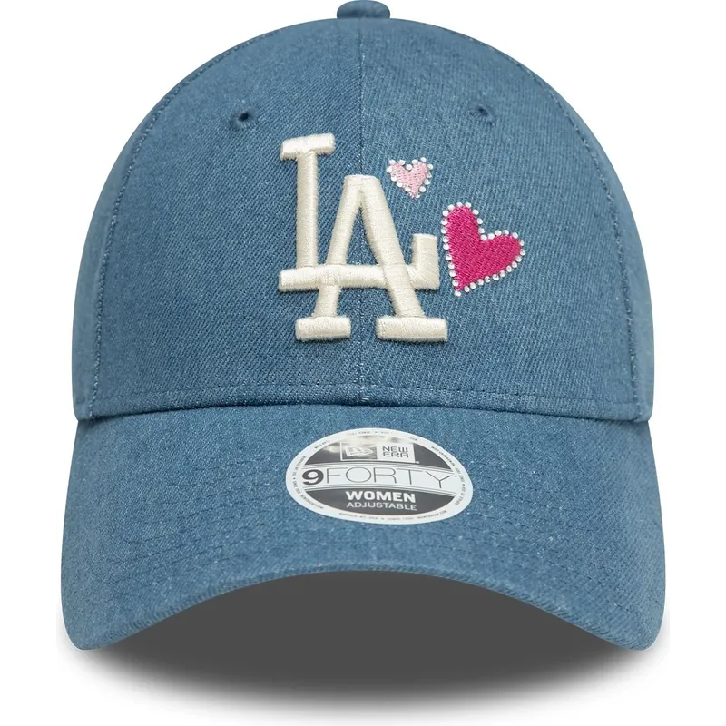 justerbar-bla-buet-kasket-til-kvinder-9forty-denim-icon-heart-fra-los-angeles-dodgers-mlb-fra-new-era