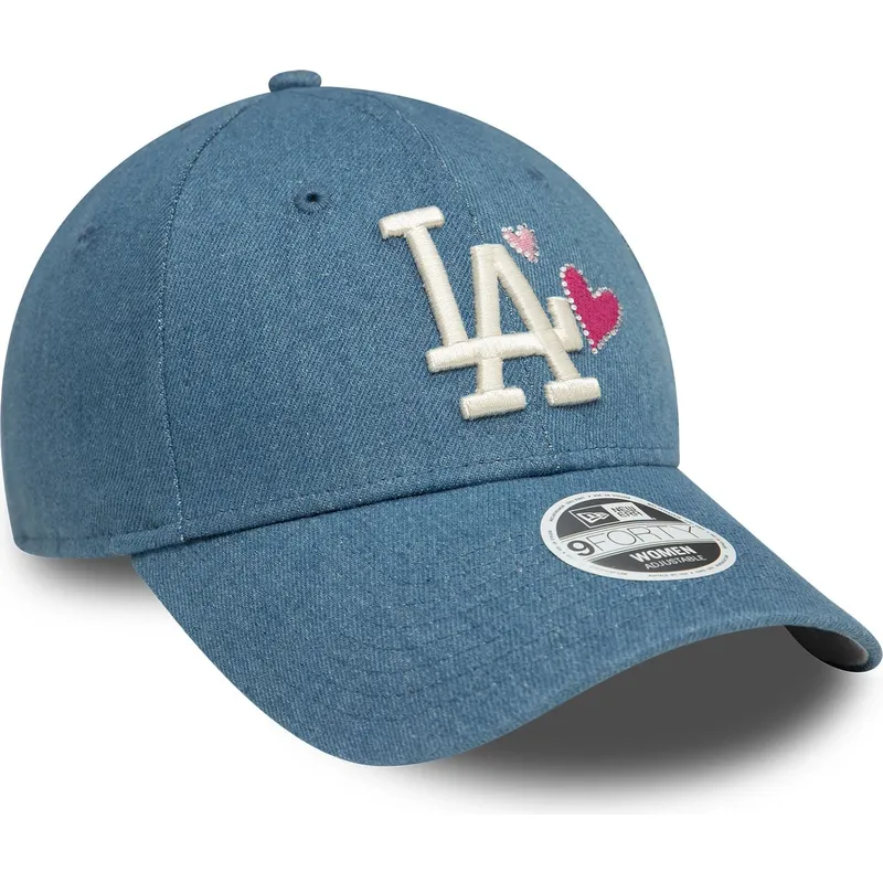 justerbar-bla-buet-kasket-til-kvinder-9forty-denim-icon-heart-fra-los-angeles-dodgers-mlb-fra-new-era