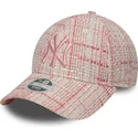 new-york-yankees-mlb-new-era-9forty-tweed-justerbar-pink-kurvet-kasket-til-kvinder-med-pink-logo