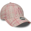 new-york-yankees-mlb-new-era-9forty-tweed-justerbar-pink-kurvet-kasket-til-kvinder-med-pink-logo