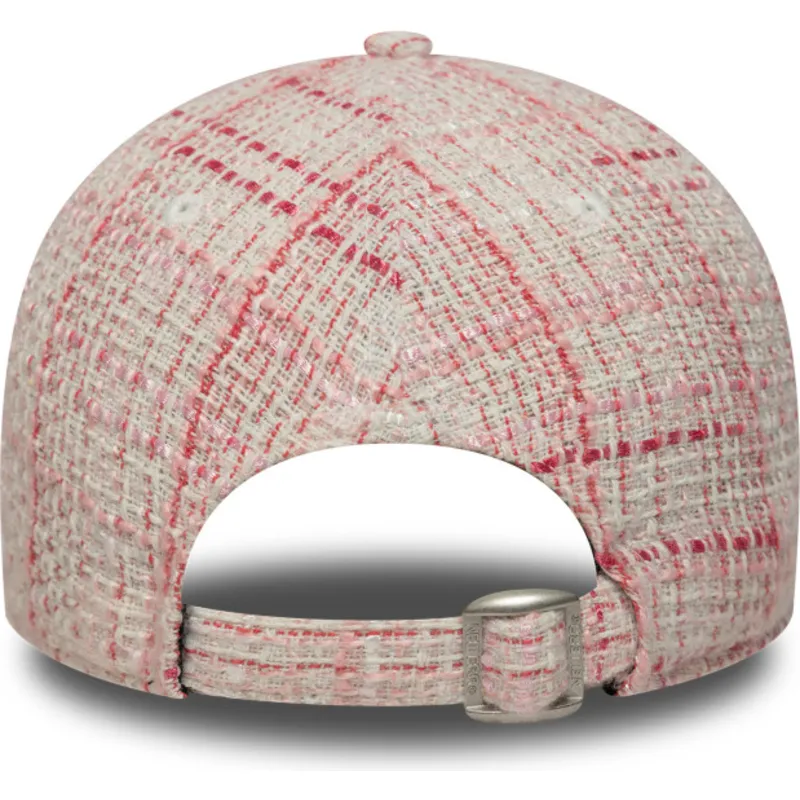 lyserod-justerbar-buet-kasket-til-kvinder-med-lyserodt-logo-9forty-tweed-fra-new-york-yankees-mlb-fra-new-era