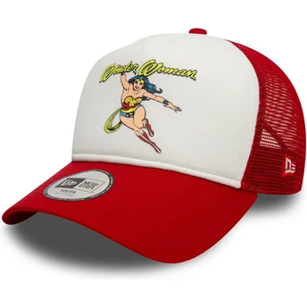 Hvid og rød trucker cap til drenge 9FORTY A Frame fra Wonder Woman DC Comics af New Era