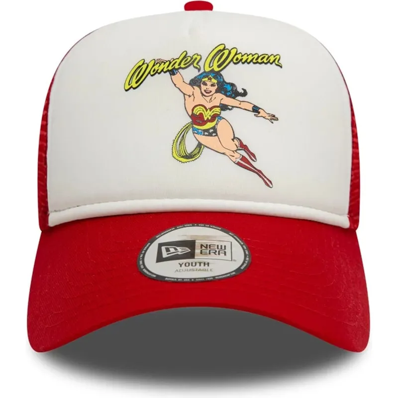 hvid-og-rod-trucker-kasket-til-dreng-9forty-a-frame-wonder-woman-dc-comics-fra-new-era