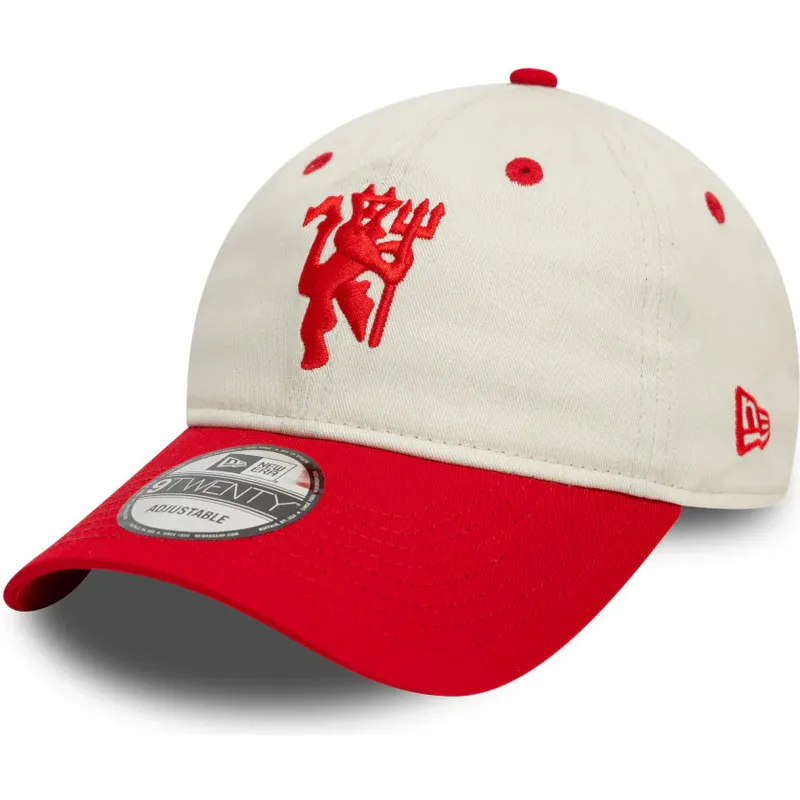 hvid-og-rod-justerbar-kurvet-kasket-9twenty-contrast-visor-fra-manchester-united-football-club-premier-league-fra-new-era
