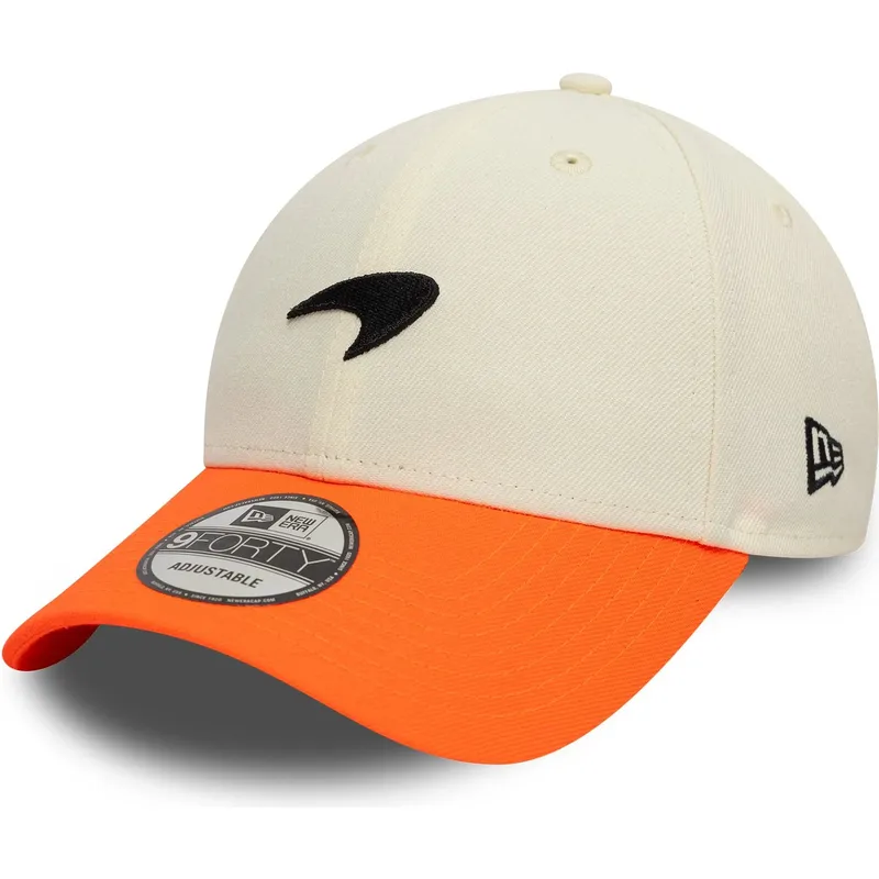 hvid-og-orange-justerbar-kurvet-kasket-9forty-contrast-visor-fra-mclaren-racing-formula-1-fra-new-era