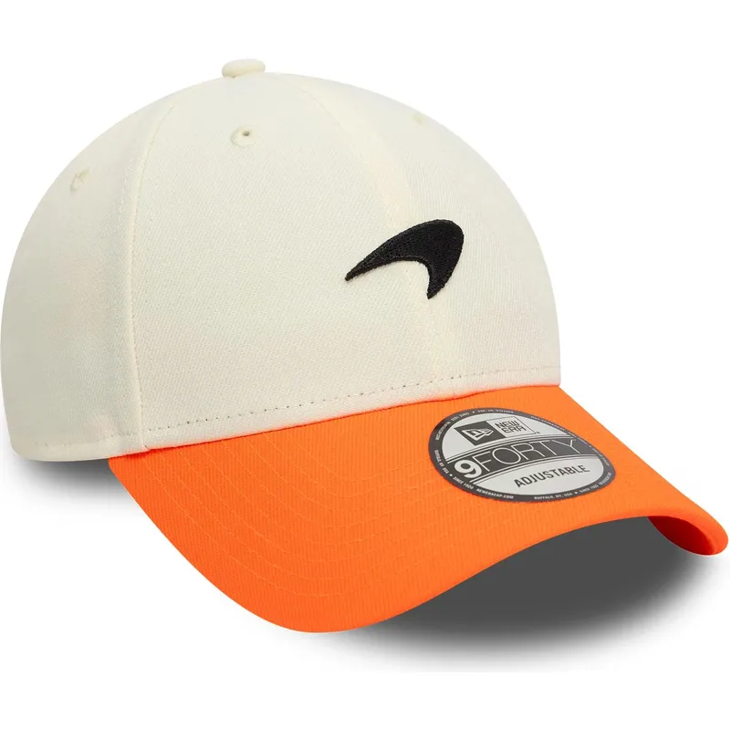 hvid-og-orange-justerbar-kurvet-kasket-9forty-contrast-visor-fra-mclaren-racing-formula-1-fra-new-era