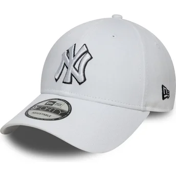 New York Yankees MLB New Era 9FORTY Outline justerbar hvid buet kasket