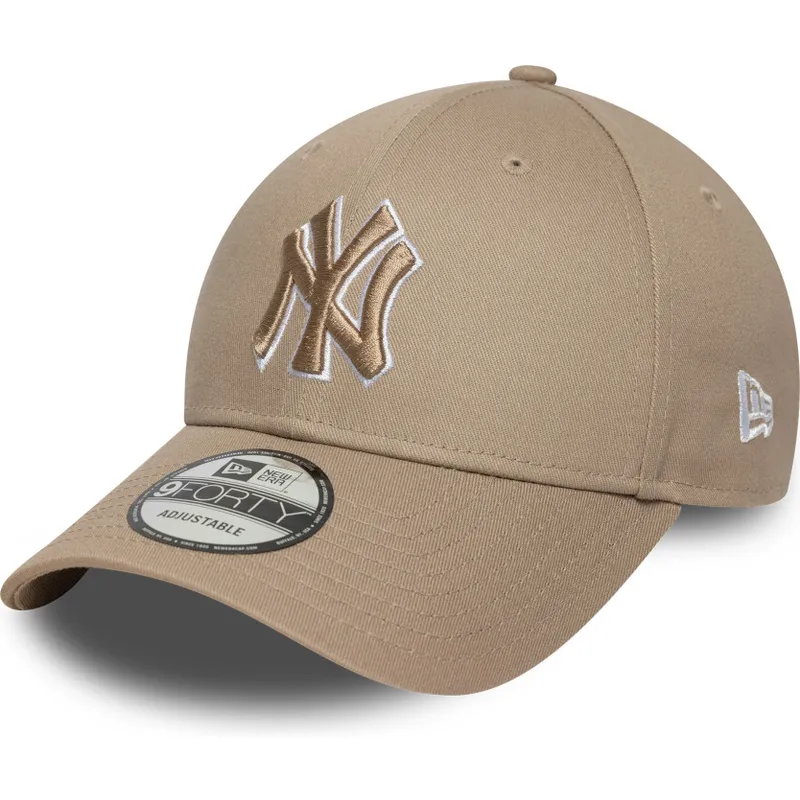 lysebrun-justerbar-kurvet-kasket-med-brunt-logo-9forty-outline-fra-new-york-yankees-mlb-fra-new-era