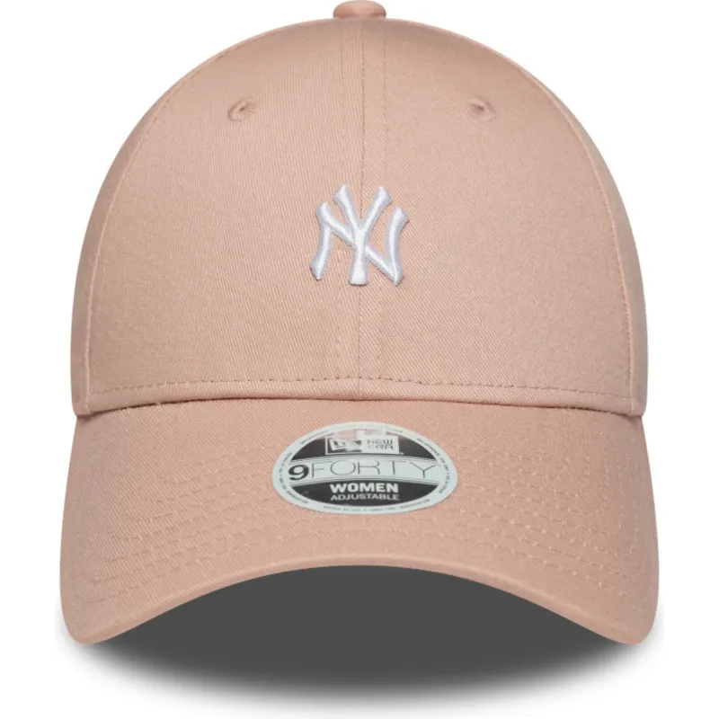 lyserod-justerbar-buet-kasket-til-kvinder-9forty-mini-logo-fra-new-york-yankees-mlb-fra-new-era