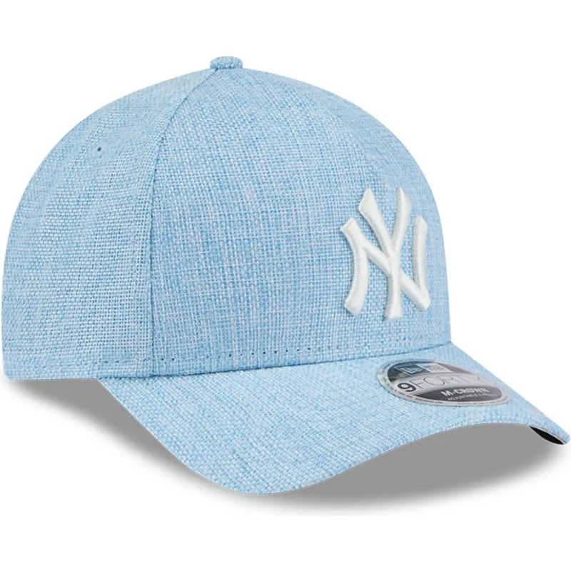 lysebla-snapback-kasket-med-buet-skygge-9forty-m-crown-a-frame-cotton-weave-fra-new-york-yankees-mlb-fra-new-era