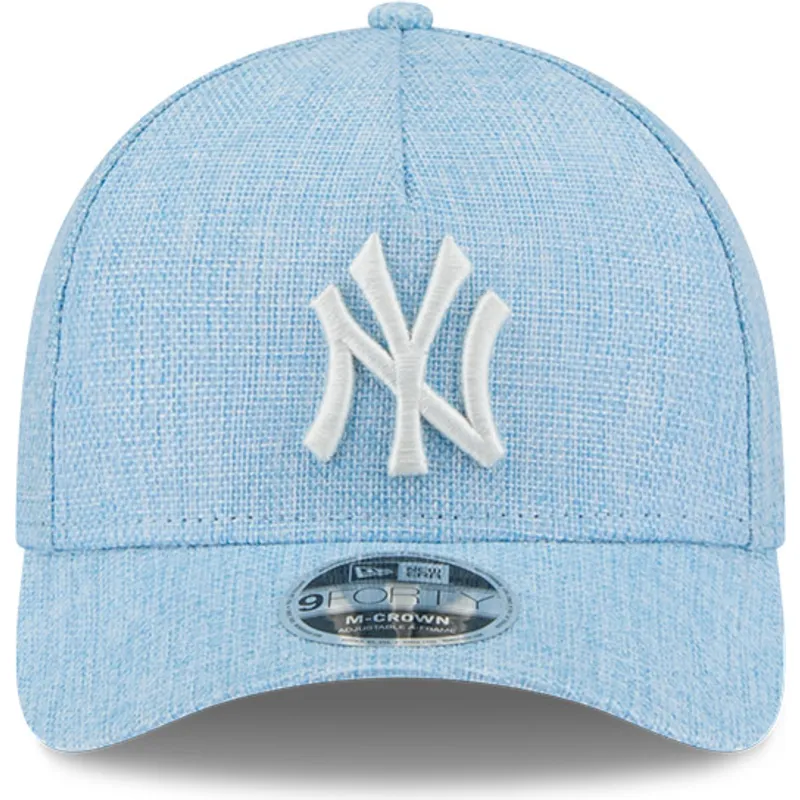 lysebla-snapback-kasket-med-buet-skygge-9forty-m-crown-a-frame-cotton-weave-fra-new-york-yankees-mlb-fra-new-era