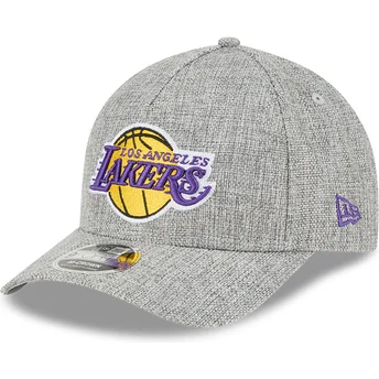 Grå buet kasket snapback 9FORTY M-Crown A Frame Cotton Weave fra Los Angeles Lakers NBA fra New Era