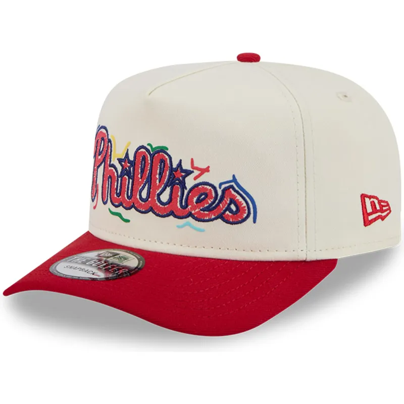 hvid-og-rod-curved-snapback-kasket-golfer-team-scribble-fra-philadelphia-phillies-mlb-fra-new-era