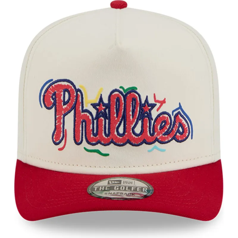 hvid-og-rod-curved-snapback-kasket-golfer-team-scribble-fra-philadelphia-phillies-mlb-fra-new-era