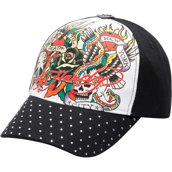 Justerbar hvid og sort krum kasket True Til Death fra Ed Hardy