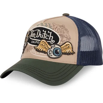 Beige, blå og grøn trucker kasket PATCHES07 fra Von Dutch