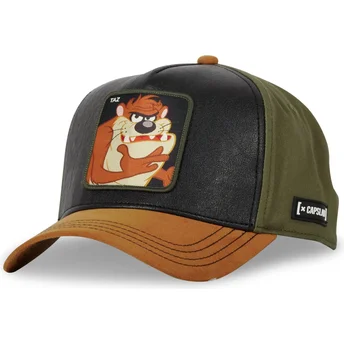 Sort, grøn og brun kurvet snapback cap med Tasmanian Devil LOO10 TAZ Looney Tunes fra Capslab