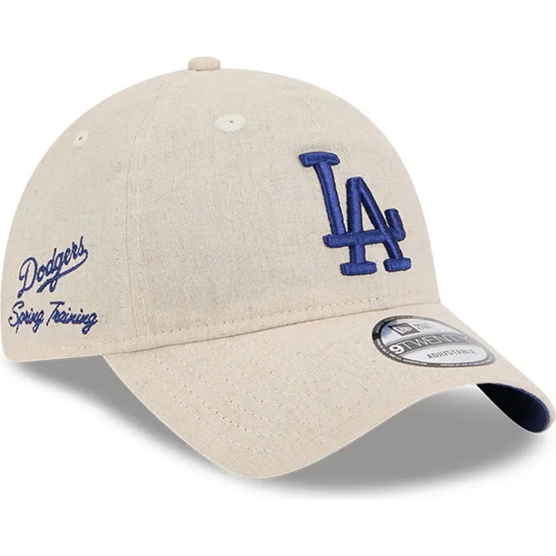 buet-beige-justerbar-kasket-med-blat-logo-9twenty-linen-spring-training-fan-pack-2025-fra-los-angeles-dodgers-mlb-fra-new-era