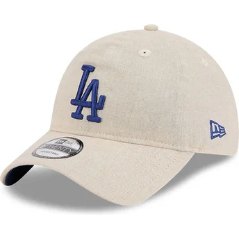 Beige justerbar kurvet kasket med blåt logo 9TWENTY Linen Spring Training Fan Pack 2025 fra Los Angeles Dodgers MLB af New Era