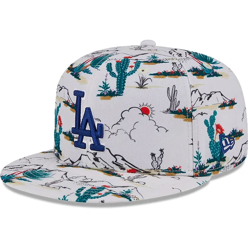 hvid-flad-kasket-snapback-9fifty-print-spring-training-fan-pack-2025-fra-los-angeles-dodgers-mlb-fra-new-era