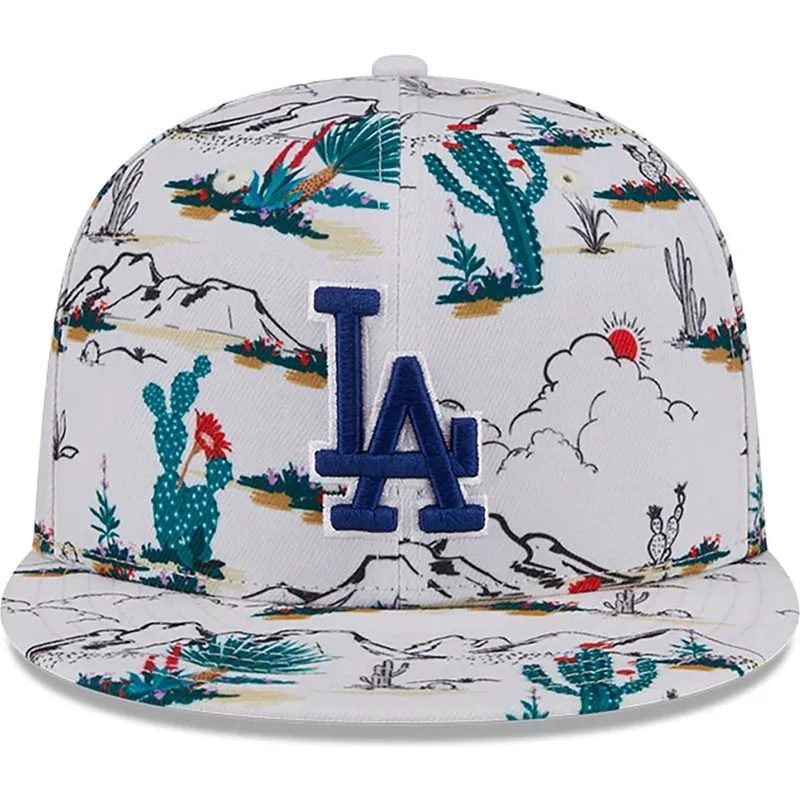 hvid-flad-snapback-kasket-9fifty-print-spring-training-fan-pack-2025-fra-los-angeles-dodgers-mlb-fra-new-era