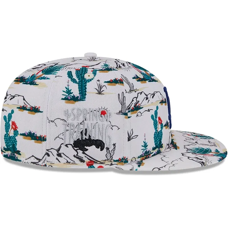 hvid-flad-kasket-snapback-9fifty-print-spring-training-fan-pack-2025-fra-los-angeles-dodgers-mlb-fra-new-era
