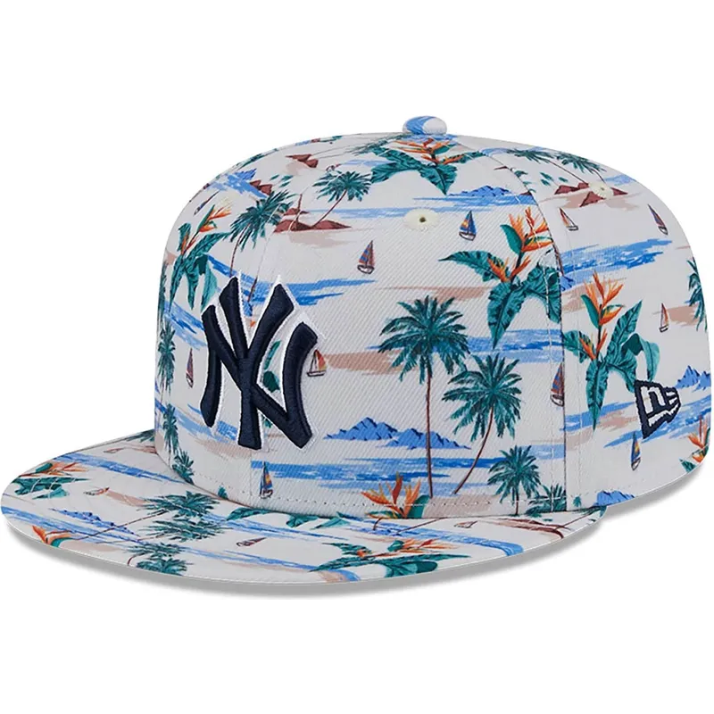 hvid-flad-snapback-kasket-9fifty-print-spring-training-fan-pack-2025-fra-new-york-yankees-mlb-fra-new-era