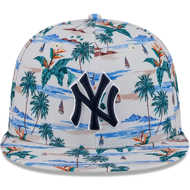 hvid-flad-snapback-kasket-9fifty-print-spring-training-fan-pack-2025-fra-new-york-yankees-mlb-fra-new-era