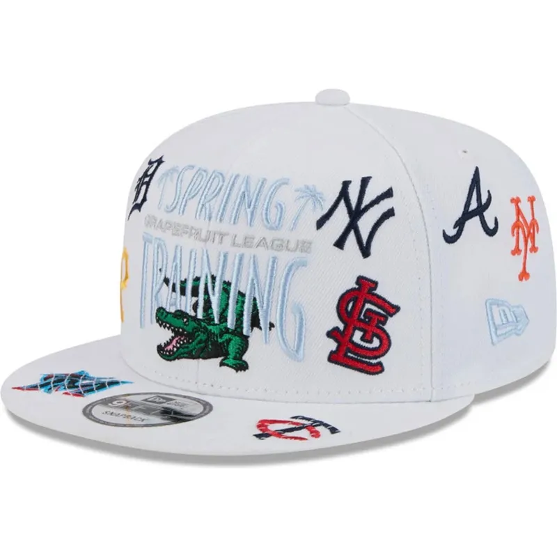 hvid-flad-snapback-kasket-9fifty-scatter-spring-training-fan-pack-2025-fra-mlb-grapefruit-league-logo-fra-new-era