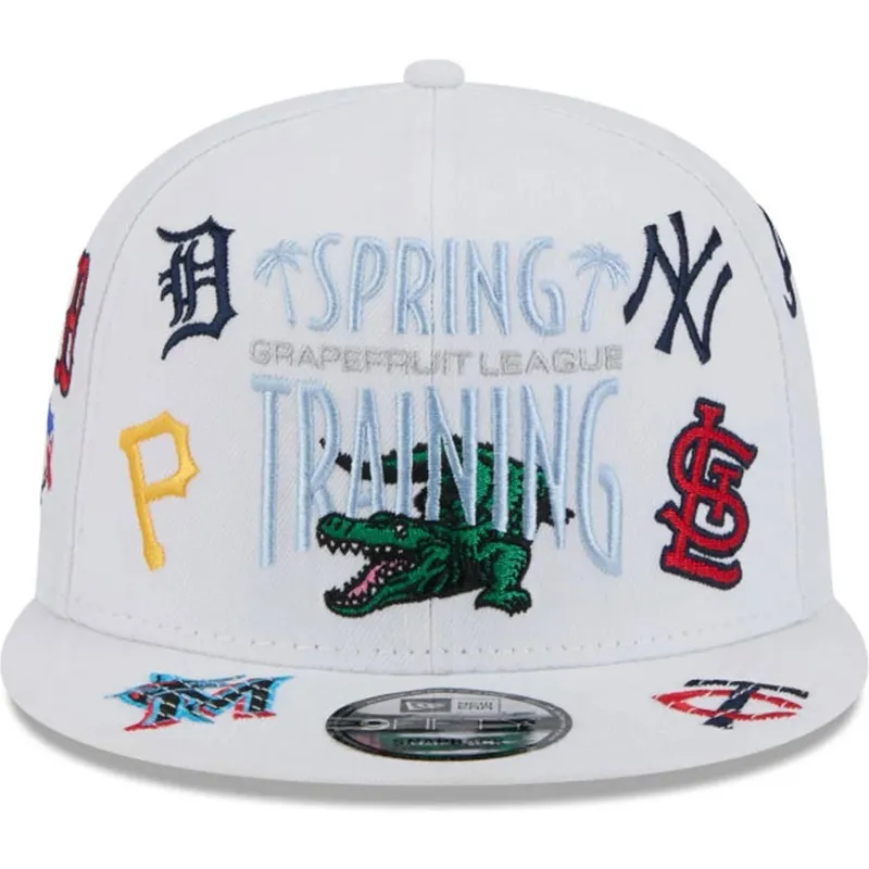 hvid-flad-snapback-kasket-9fifty-scatter-spring-training-fan-pack-2025-fra-mlb-grapefruit-league-logo-fra-new-era