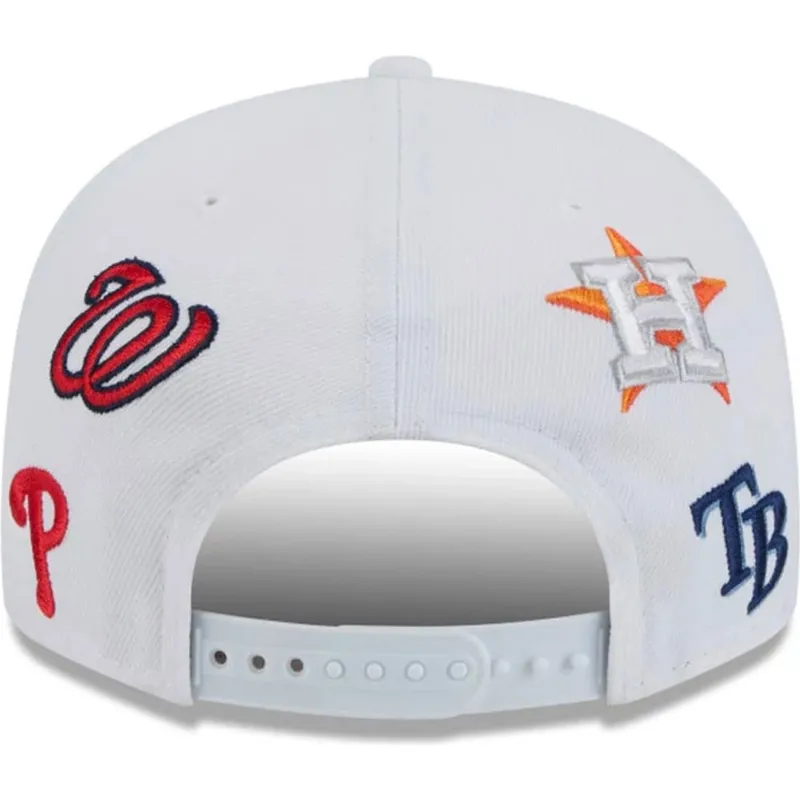 hvid-flad-snapback-kasket-9fifty-scatter-spring-training-fan-pack-2025-fra-mlb-grapefruit-league-logo-fra-new-era