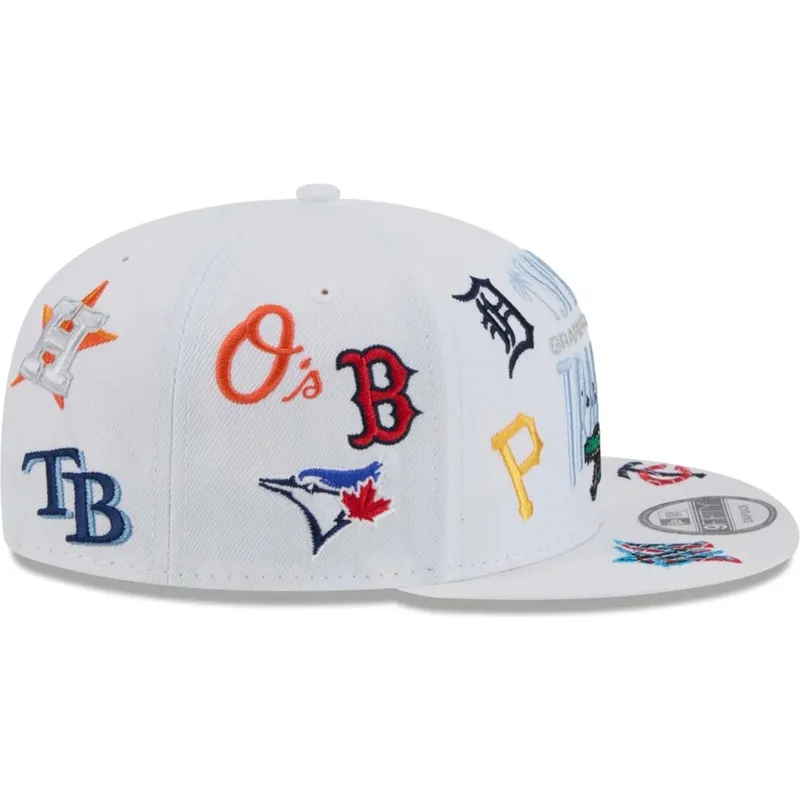 hvid-flad-snapback-kasket-9fifty-scatter-spring-training-fan-pack-2025-fra-mlb-grapefruit-league-logo-fra-new-era