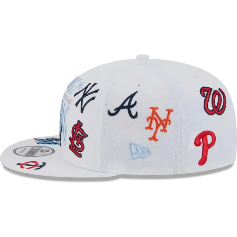 hvid-flad-snapback-kasket-9fifty-scatter-spring-training-fan-pack-2025-fra-mlb-grapefruit-league-logo-fra-new-era