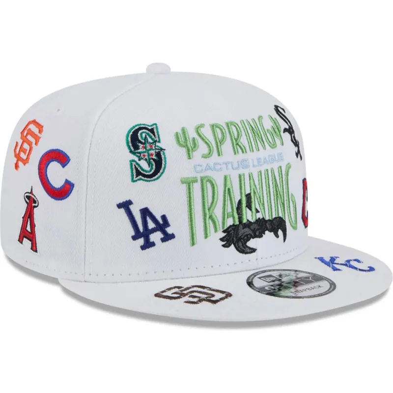 hvid-flad-snapback-kasket-9fifty-scatter-spring-training-fan-pack-2025-fra-mlb-cactus-league-logo-fra-new-era