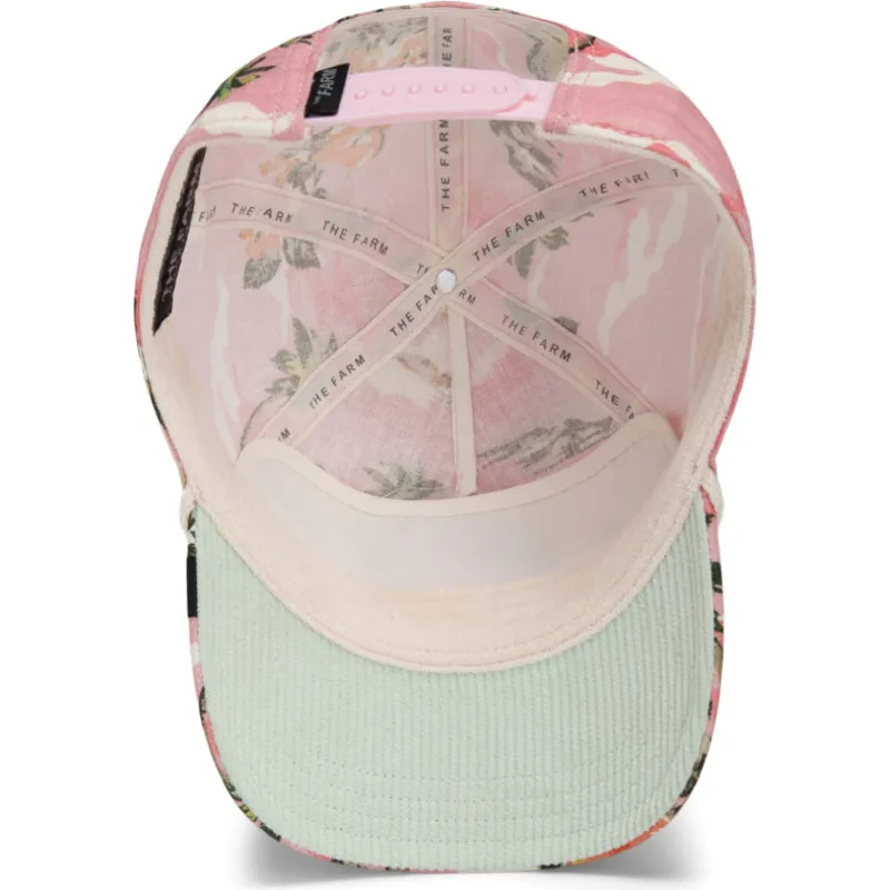 lyserod-curved-snapback-kasket-med-flamingo-flyder-floater-randy-souse-git-salty-rim-the-farm-fra-goorin-bros
