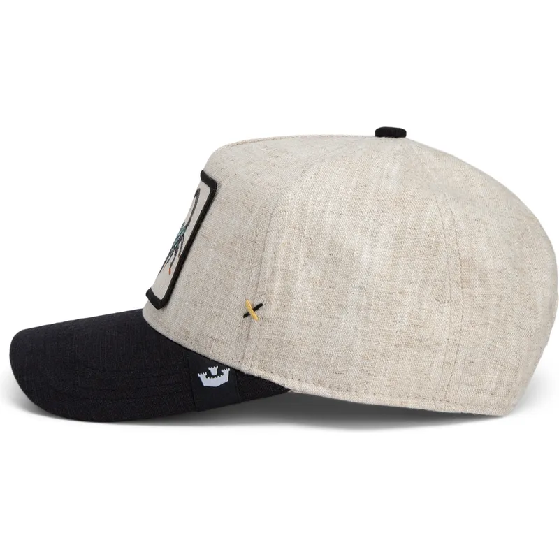 buet-beige-og-sort-snapback-kasket-skorpion-deadly-lethal-linen-rugged-comfort-the-farm-fra-goorin-bros