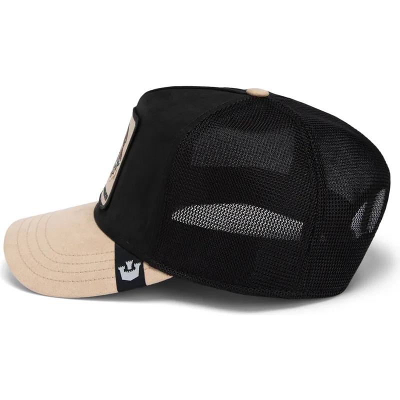 trucker-kasket-sort-og-beige-gepard-warrior-the-suede-cheetah-global-core-micro-suede-the-farm-fra-goorin-bros