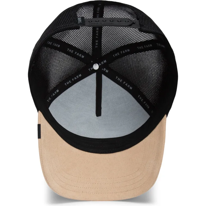 trucker-kasket-sort-og-beige-gepard-warrior-the-suede-cheetah-global-core-micro-suede-the-farm-fra-goorin-bros