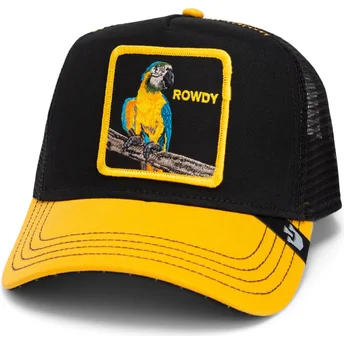 Goorin Bros' The Rowdy Bird Fab Farm sort og gul papegøje trucker kasket.