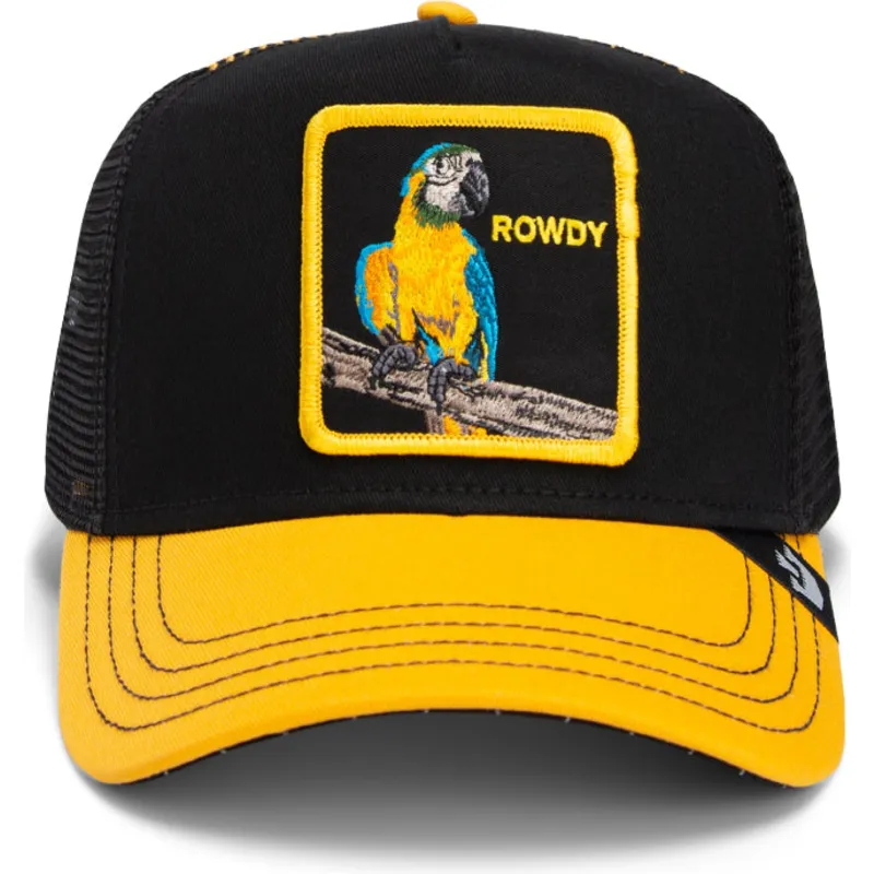 trucker-kasket-sort-og-gul-papegoje-the-rowdy-bird-fab-farm-fra-goorin-bros