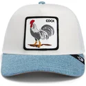 hvid-og-bla-trucker-kasket-hane-cock-rooster-fan-institution-ball-club-global-core-denim-the-farm-fra-goorin-bros