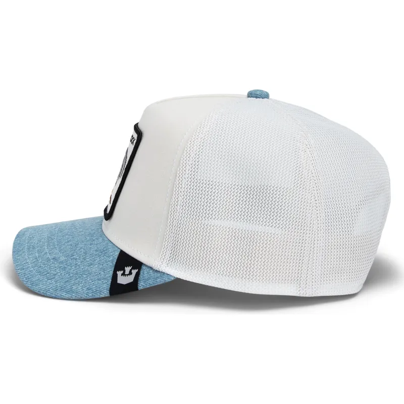hvid-og-bla-trucker-kasket-hane-cock-rooster-fan-institution-ball-club-global-core-denim-the-farm-fra-goorin-bros