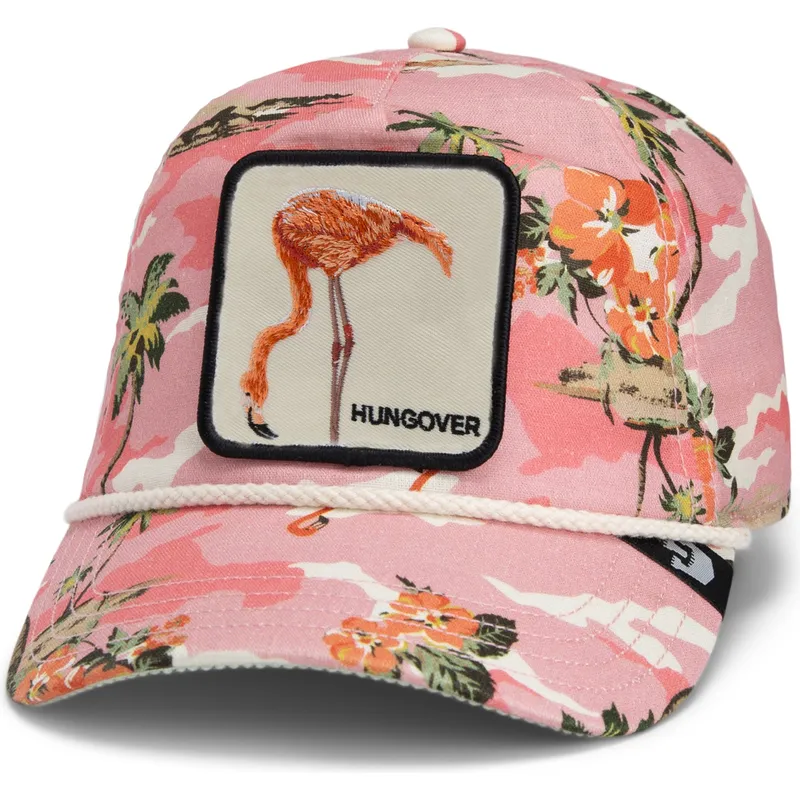 lyserod-curved-snapback-kasket-med-flamingo-flyder-floater-randy-souse-git-salty-rim-the-farm-fra-goorin-bros